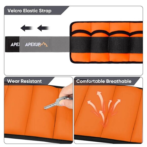 APEXUP ADJUSTABLE ANKLE WEIGHTS- 4 LB PAIR, ORANGE VELCRO CLOSURE-UNISEX - Picture 3 of 9